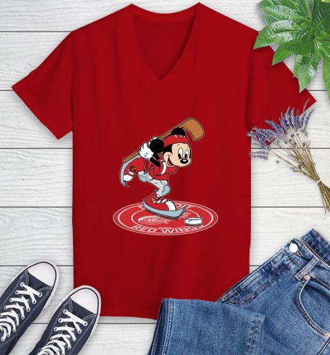 NHL Hockey Detroit Red Wings Cheerful Mickey Disney Shirt Women's V-Neck T-Shirt 11 NHL Hockey Detroit Red Wings Cheerful Mickey Disney Shirt Women's V-Neck T-Shirt - Image 11