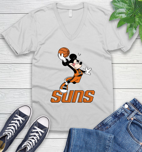 NBA Basketball Phoenix Suns Cheerful Mickey Mouse Shirt V-Neck T-Shirt 2