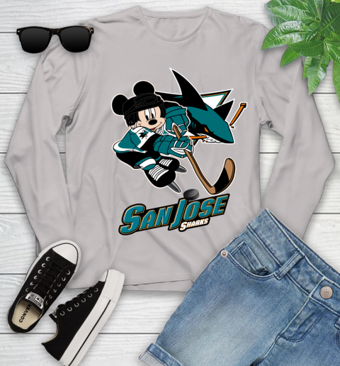 NHL San Jose Sharks Mickey Mouse Disney Hockey T Shirt Youth Long Sleeve 12