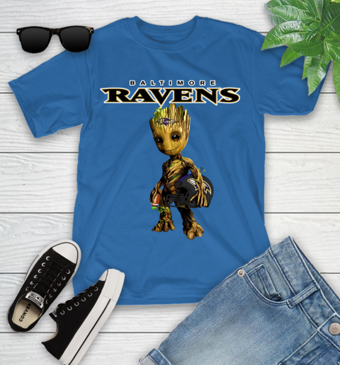 Baltimore Ravens NFL Football Groot Marvel Guardians Of The Galaxy Youth T-Shirt 9