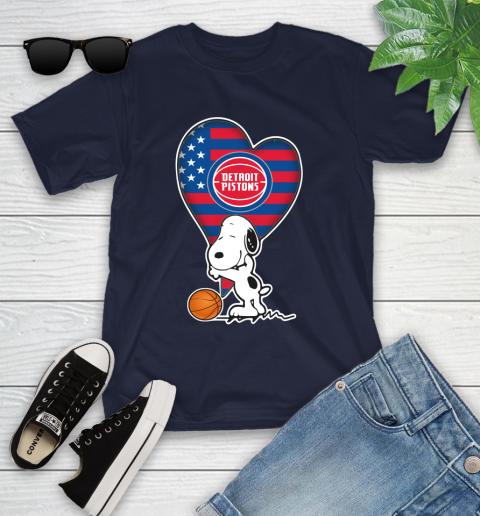 Detroit Pistons NBA Basketball The Peanuts Movie Adorable Snoopy Youth T-Shirt 3