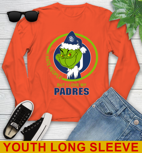San Diego Padres MLB Christmas Grinch I Hate People But I Love My Favorite Baseball Team Youth Long Sleeve 4