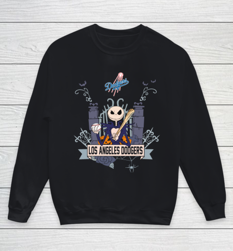 MLB Los Angeles Dodgers Baseball Jack Skellington Halloween Youth Sweatshirt