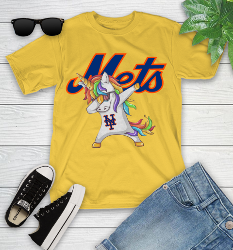 New York Mets MLB Baseball Funny Unicorn Dabbing Sports Youth T-Shirt 8
