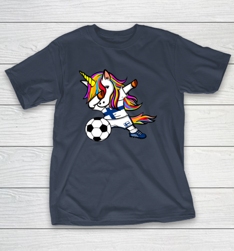 Funny Dabbing Unicorn Finland Football Finnish Flag Soccer T-Shirt 16