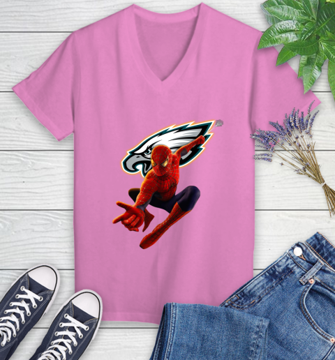 NFL Spider Man Avengers Endgame Football Philadelphia Eagles Women's V-Neck T-Shirt 14