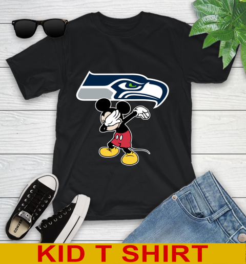 Seattle Seahawks NFL Football Dabbing Mickey Disney Sports Youth T-Shirt 2