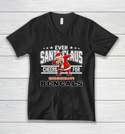 Cincinnati Bengals Even Santa Claus Cheers For Christmas NFL V-Neck T-Shirt