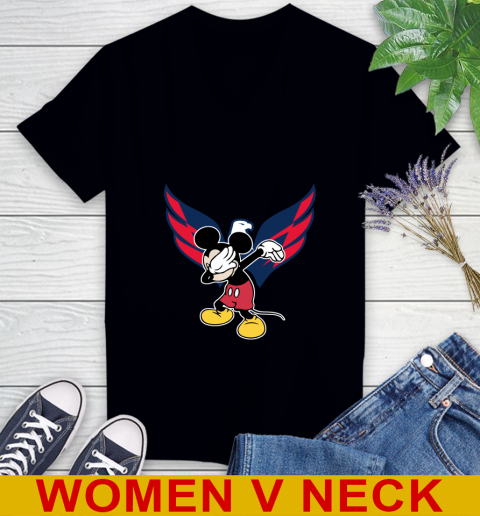 Washington Capitals NHL Hockey Dabbing Mickey Disney Sports Women's V-Neck T-Shirt 2