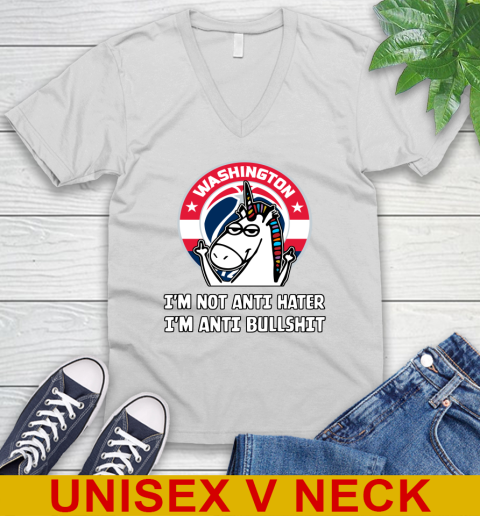 Washington Wizards NBA Basketball Unicorn I'm Not Anti Hater I'm Anti Bullshit V-Neck T-Shirt