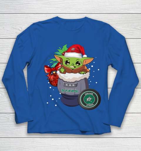 Dallas Stars Christmas Baby Yoda Star Wars Funny Happy NHL Youth Long Sleeve 9