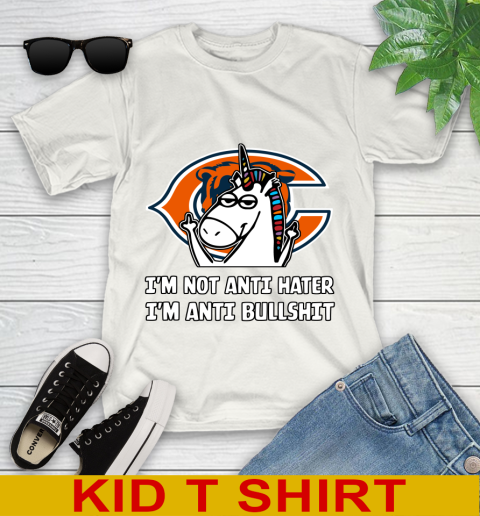 Chicago Bears NFL Football Unicorn I'm Not Anti Hater I'm Anti Bullshit Youth T-Shirt