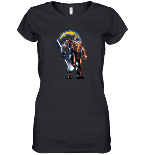 NFL Thanos Marvel Avengers Endgame Football Los Angeles Chargers Women's V-Neck T-Shirt