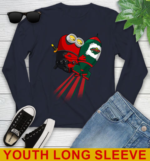 NHL Hockey Minnesota Wild Deadpool Minion Marvel Shirt Youth Long Sleeve 3 NHL Hockey Minnesota Wild Deadpool Minion Marvel Shirt Youth Long Sleeve - Image 3