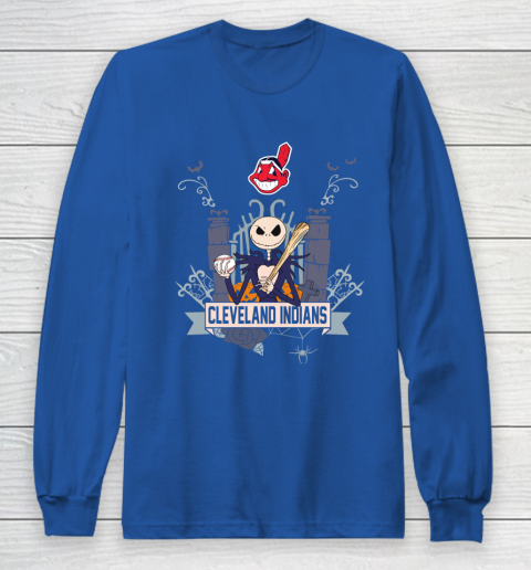 MLB Cleveland Indians Baseball Jack Skellington Halloween Long Sleeve T-Shirt 6