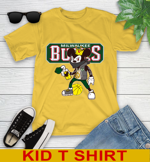 Milwaukee Bucks NBA Basketball Mickey Peace Sign Sports Youth T-Shirt 8