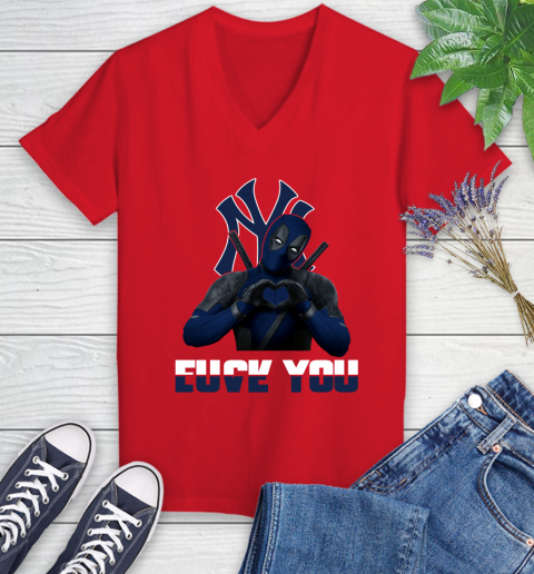 MLB New York Yankees Deadpool Love You Fuck You Baseball Sports Women's V-Neck T-Shirt 11