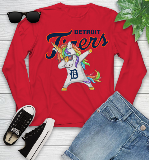 Detroit Tigers MLB Baseball Funny Unicorn Dabbing Sports Youth Long Sleeve 11