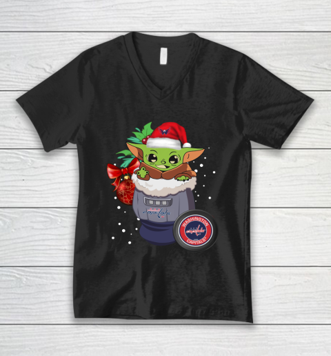 Washington Capitals Christmas Baby Yoda Star Wars Funny Happy NHL V-Neck T-Shirt