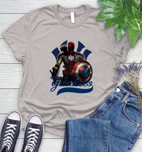 MLB Captain America Thor Spider Man Hawkeye Avengers Endgame Baseball New York Yankees Women's T-Shirt 10