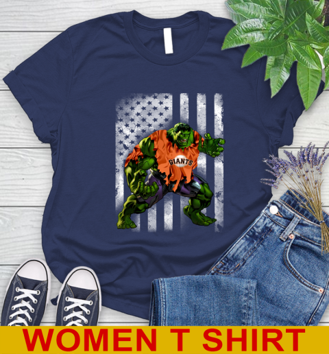 San Francisco Giants Hulk Marvel Avengers MLB Baseball American Flag Women's T-Shirt 12