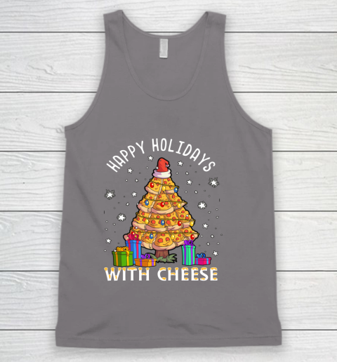 Happy Holidays With Cheese Shirt Pizza Christmas Tree Tank Top 12