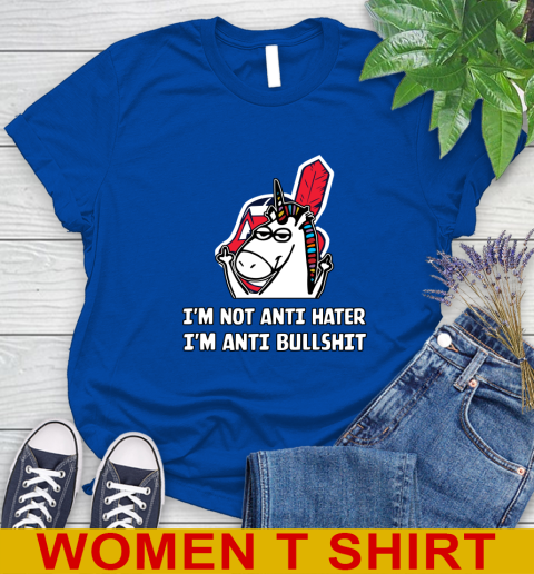 Cleveland Indians MLB Baseball Unicorn I'm Not Anti Hater I'm Anti Bullshit Women's T-Shirt 9