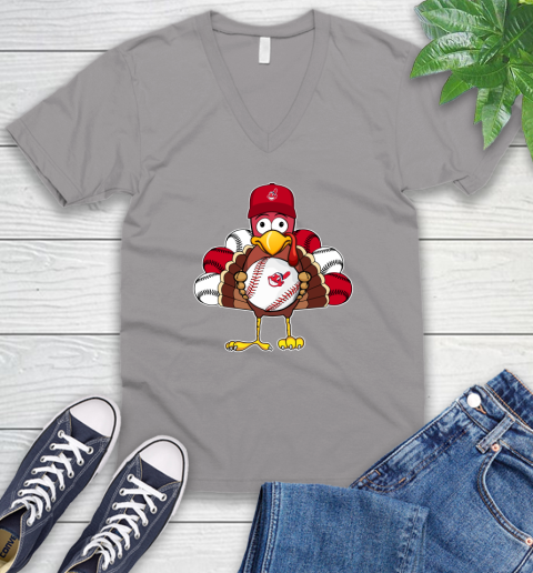 Cleveland Indians Turkey thanksgiving V-Neck T-Shirt 4