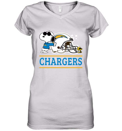The Los Angeles Chargers Joe Cool And Woodstock Snoopy Mashup Women's V-Neck T-Shirt