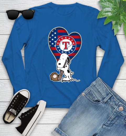 Texas Rangers MLB Baseball The Peanuts Movie Adorable Snoopy Youth Long Sleeve 9
