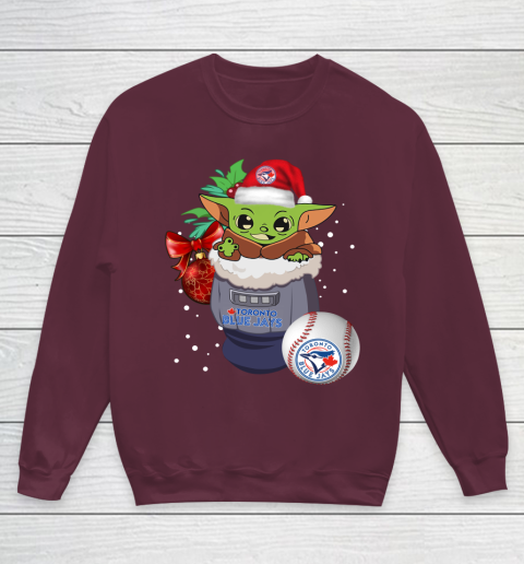Toronto Blue Jays Christmas Baby Yoda Star Wars Funny Happy MLB Youth Sweatshirt 5