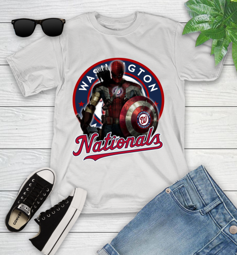 MLB Captain America Thor Spider Man Hawkeye Avengers Endgame Baseball Washington Nationals Youth T-Shirt