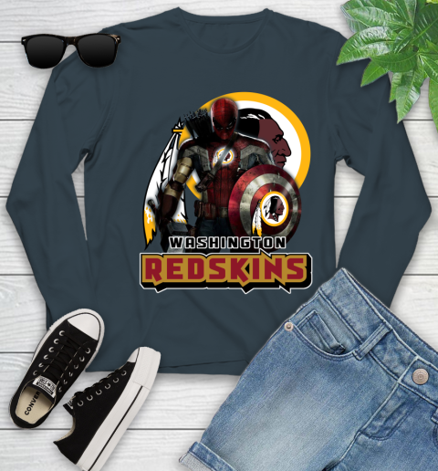 NFL Captain America Thor Spider Man Hawkeye Avengers Endgame Football Washington Redskins Youth Long Sleeve 8