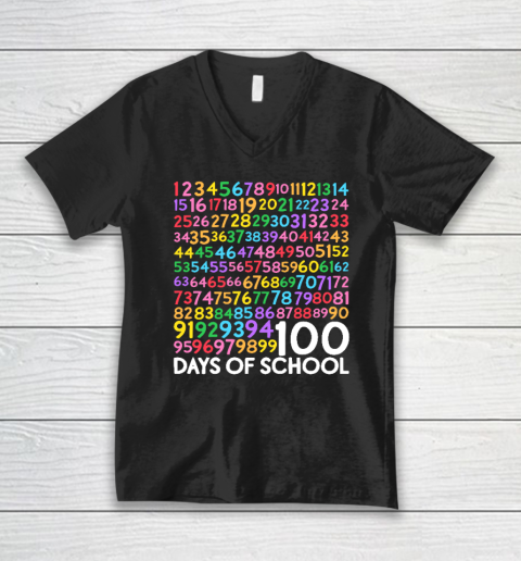 100th Day of School Teacher Kids 100 Days Math Numbers V-Neck T-Shirt