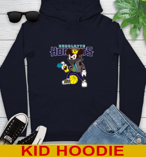 Charlotte Hornets NBA Basketball Mickey Peace Sign Sports Youth Hoodie 4