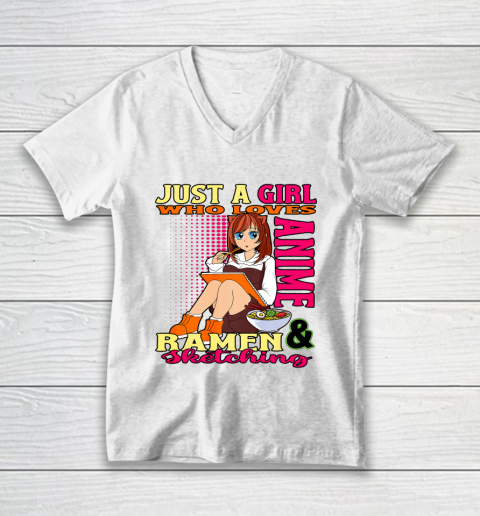 Just A Girl Who Loves Anime Ramen Sketching Teen Merchandise V-Neck T-Shirt