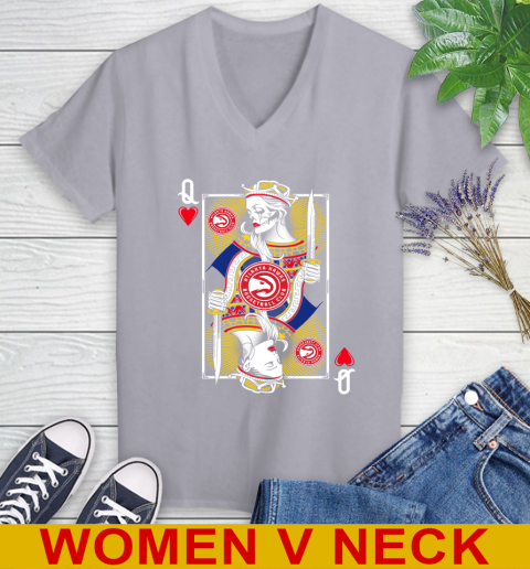NBA Basketball Atlanta Hawks The Queen Of Hearts Card Shirt Women's V-Neck T-Shirt 4