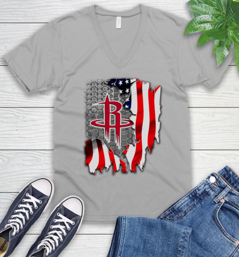Houston Rockets NBA Basketball American Flag V-Neck T-Shirt 3