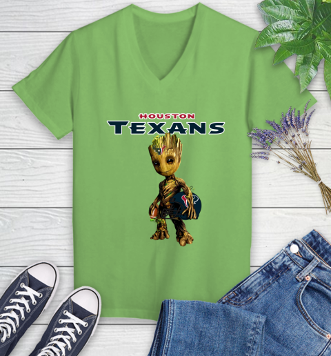 Houston Texans NFL Football Groot Marvel Guardians Of The Galaxy Women's V-Neck T-Shirt 11
