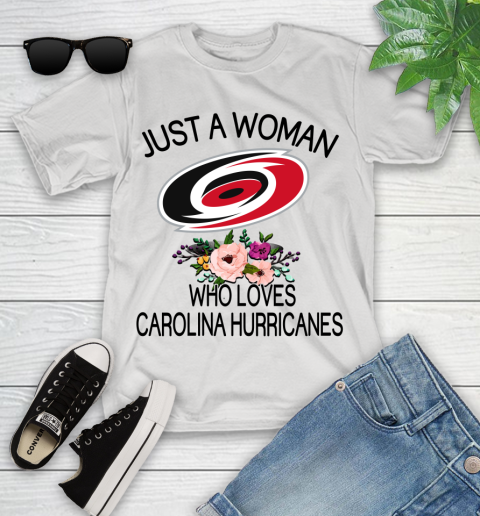 NHL Just A Woman Who Loves Carolina Hurricanes Hockey Sports Youth T-Shirt