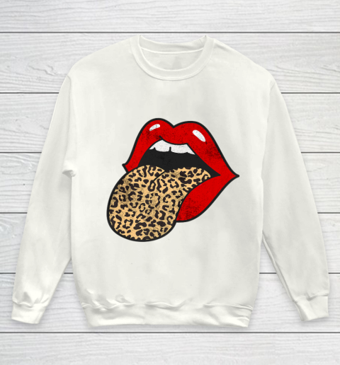 Red Lips Leopard Tongue Trendy Animal Print Youth Sweatshirt