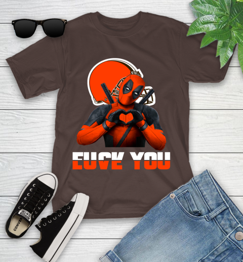 NHL Cleveland Browns Deadpool Love You Fuck You Football Sports Youth T-Shirt 7