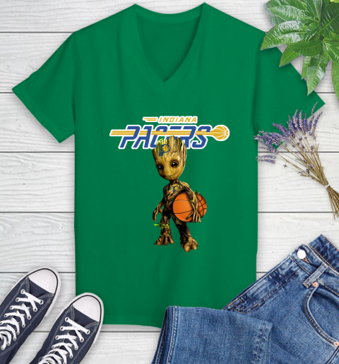 Indiana Pacers NBA Basketball Groot Marvel Guardians Of The Galaxy Women's V-Neck T-Shirt 5