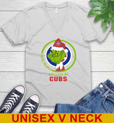 Chicago Cubs MLB Christmas Grinch I Hate People But I Love My Favorite Baseball Team V-Neck T-Shirt
