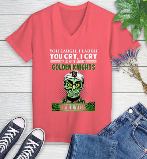 NHL Talk Shit About Vegas Golden Knights I Kill You Achmed The Dead Terrorist Jeffrey Dunham Hockey Women's V-Neck T-Shirt 6
