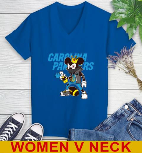 Carolina Panthers NFL Football Mickey Peace Sign Sports Women's V-Neck T-Shirt 11