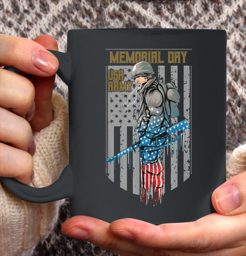 US Army Veteran With Gun American Flag US Pride Memorial Day Ceramic Mug 11oz