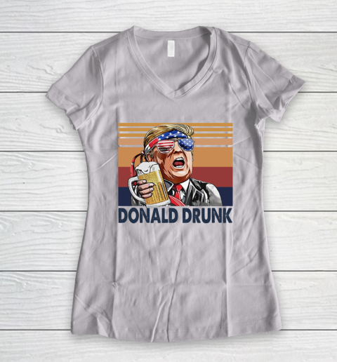 Beer Donald Drunk Drink Independence Day The 4th Of July Shirt Women's V-Neck T-Shirt