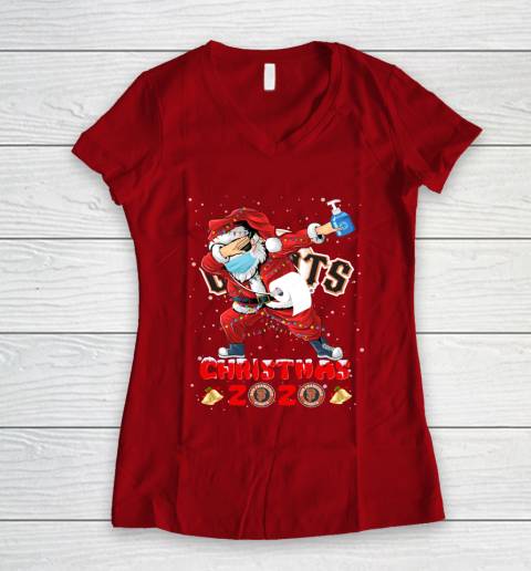San Francisco Giants Funny Santa Claus Dabbing Christmas 2020 MLB Women's V-Neck T-Shirt 8