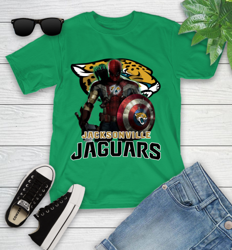NFL Captain America Thor Spider Man Hawkeye Avengers Endgame Football Jacksonville Jaguars Youth T-Shirt 6
